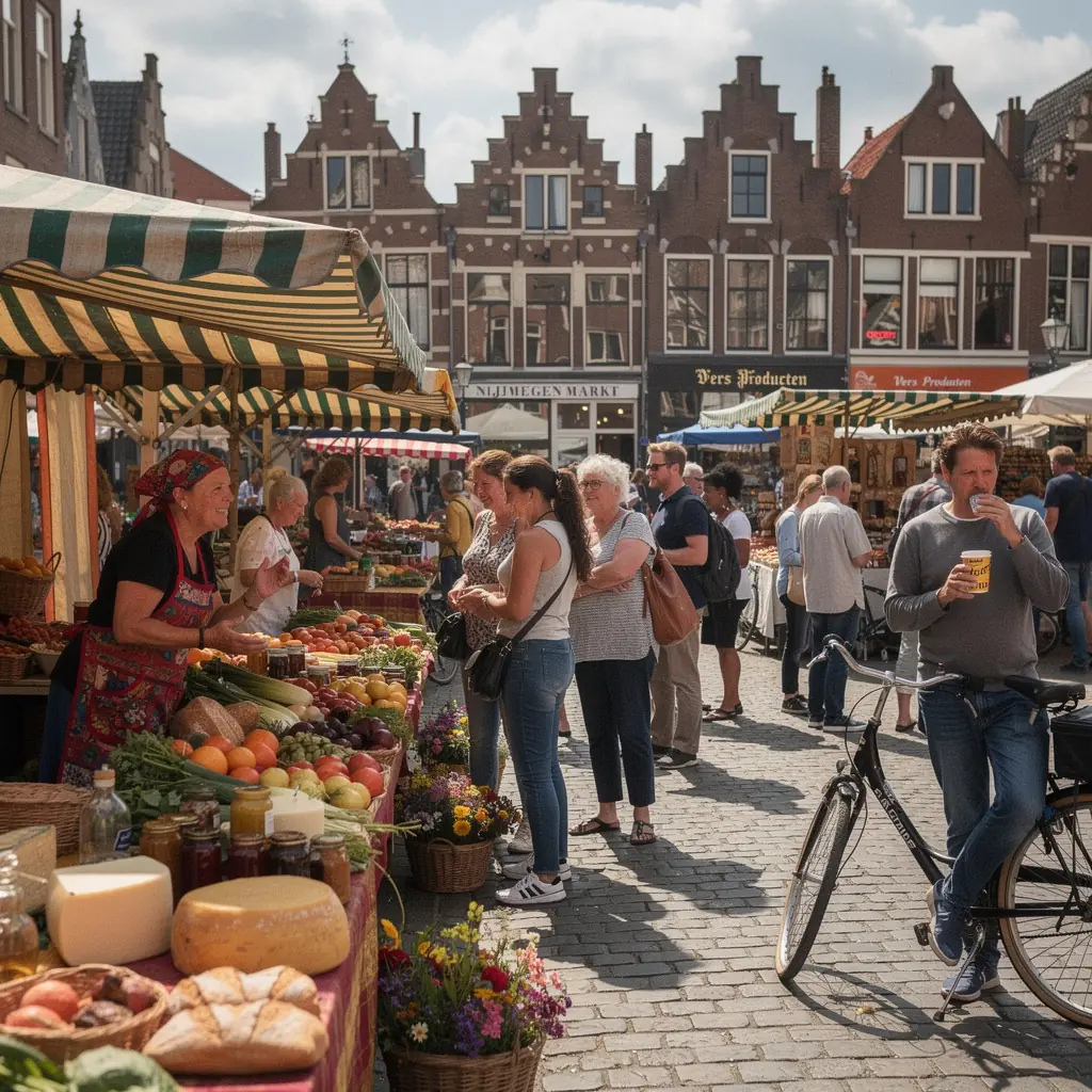 Fietspaden omringd door groene bomen en bloemen langs de rivier.